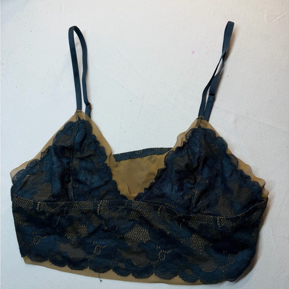 Free People Lace Bralette in Black and Tan